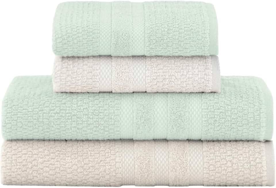 Jogo De Banho Buddemeyer Vanilla Extra Soft 100% Algodão Toalha Alta Absorção Macia Grande 4 Peças - Banho e Rosto - Presente (Verde Bege 1084/1184)