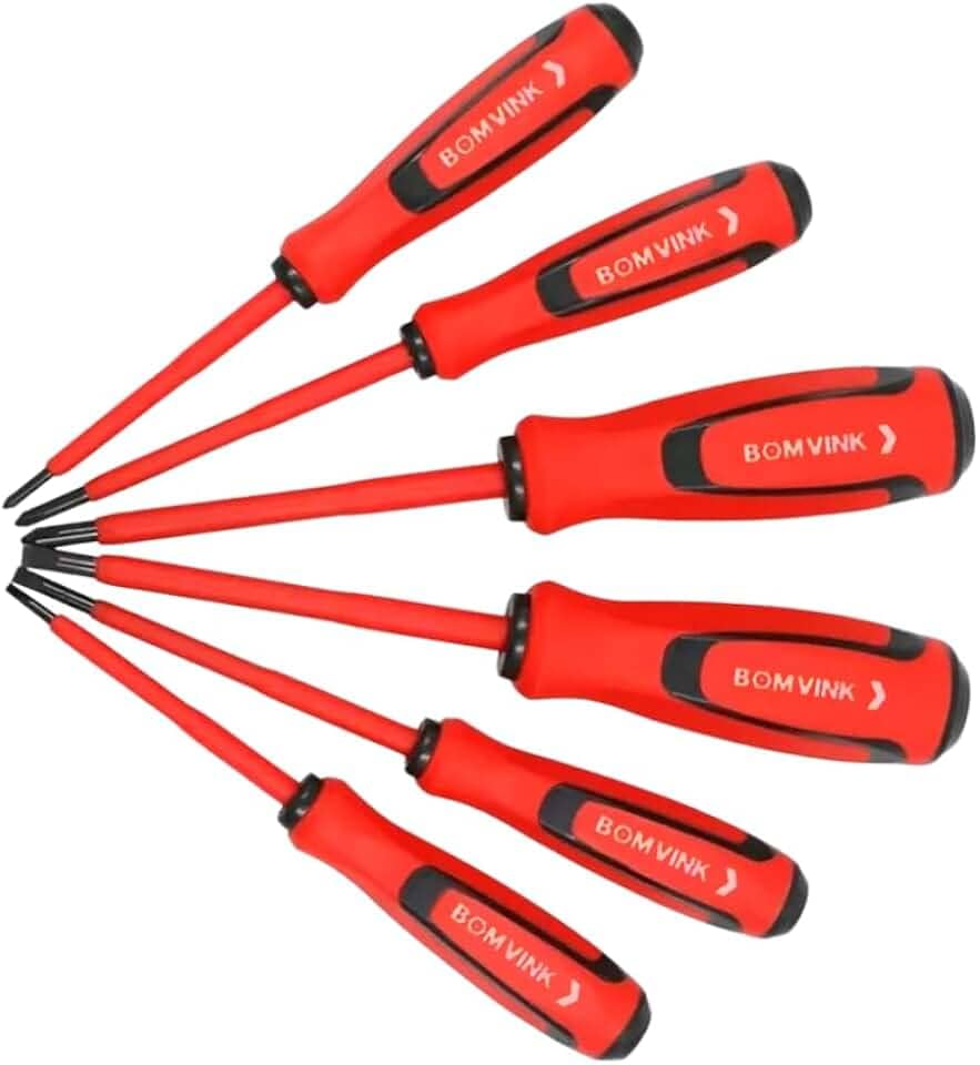 Jogo de Chaves de Fenda e Phillips Isoladas com Cabo Emborrachado 6 Peças Kit Chave Fenda e Phillips Imantada para Trabalhos Elétricos e Manutenção Linha Premium