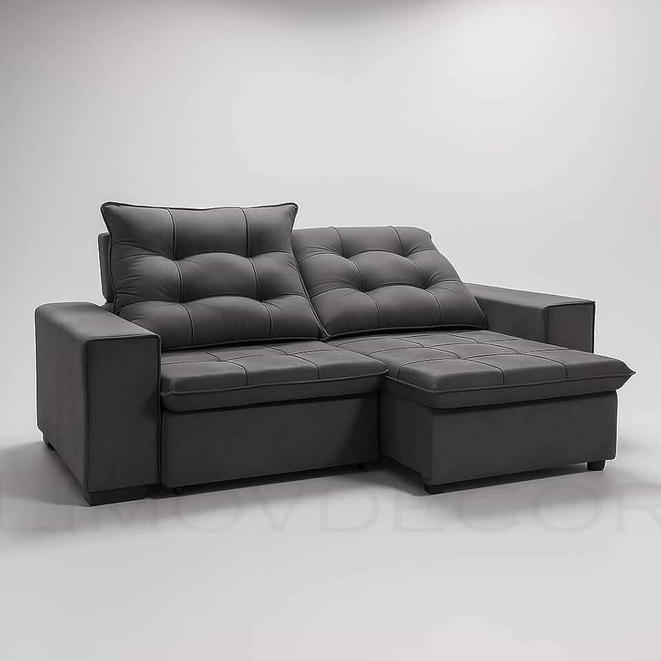 Sofá Conforto Plus Reclinável e Retrátil Aurora Veludo LIMOV (Cinza Chumbo, 1,50m)