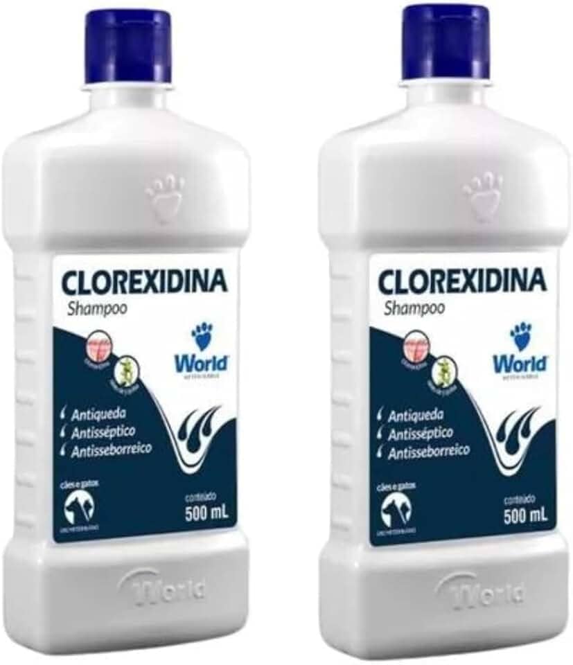 Azul Pet Shampoo Clorexidina 500 ml Kit c/ 2 Unidades para Tratamento Dermatológico de Cães e Gatos com Seborreia, Anti Queda e Antisséptico