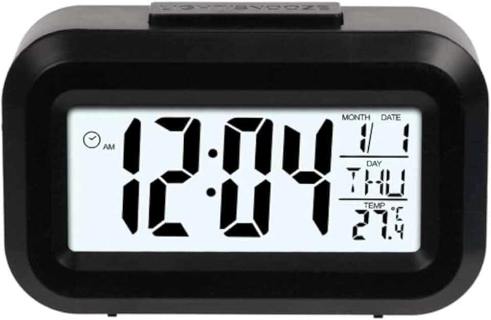 Mini Despertador Digital com Luz Noturna e Função Soneca – Compacto, Silencioso e Ideal para Viagem ou Mesa de Cabeceira (Preto)