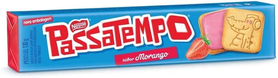 Biscoito Recheado, Passatempo, Morango, 130g, Pacote de 1