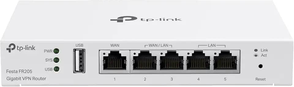 TP-Link Festa FR205 | Roteador com fio multi-WAN | até 3 portas WAN Gigabit e uma WAN USB | Rede auto-organizada | Nuvem livre | Balanço de carga | VPN OpenVPN/IPSec/PPTP/L2TP | Não funciona com Omada