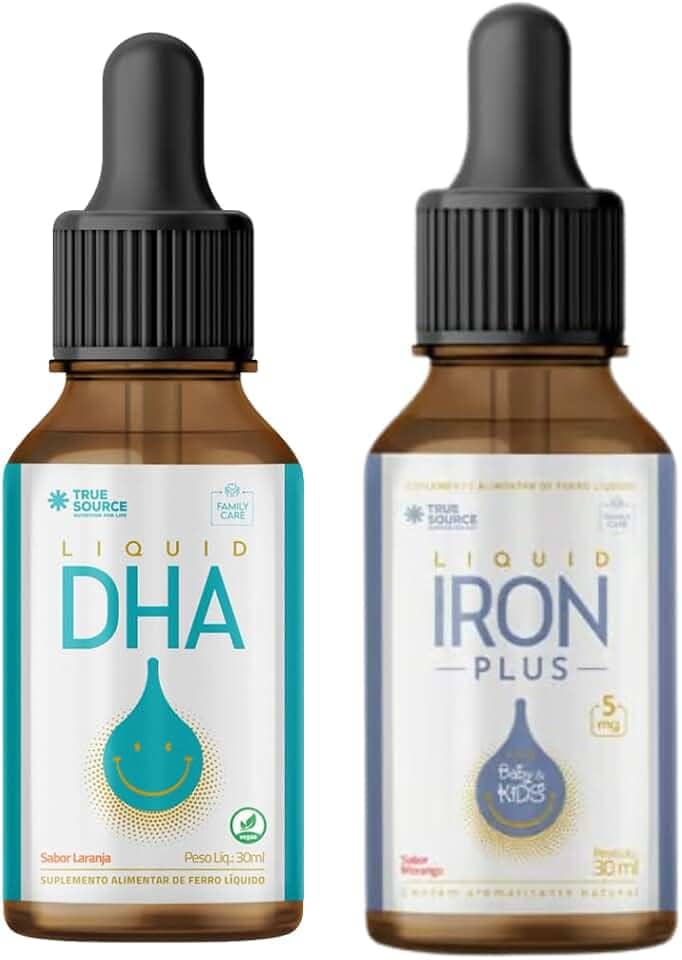 Combo Iron Plus Baby & Kids Liquido 30ml e DHA Omega 3 Liquido Vegano 30Ml Laranja True Source