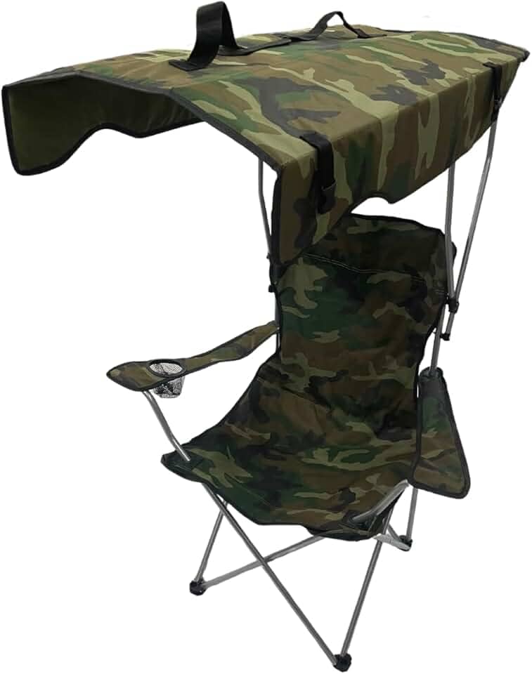 Cadeira Camping Portatil Dobravel Camuflada 150kg Com Teto Pescador Pesca Camping