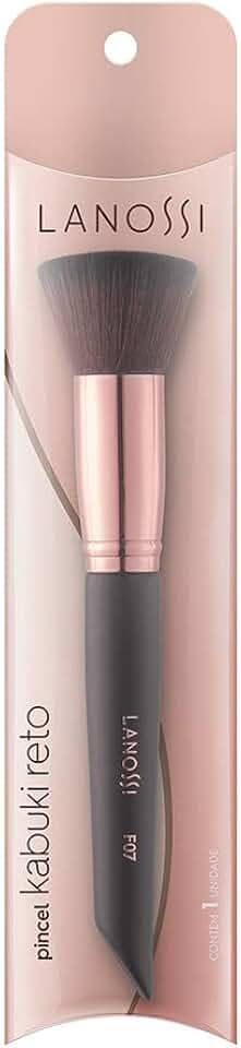 Pincel Kabuki Reto, Cor Rose e Preto, Lanossi Beauty & Care.
