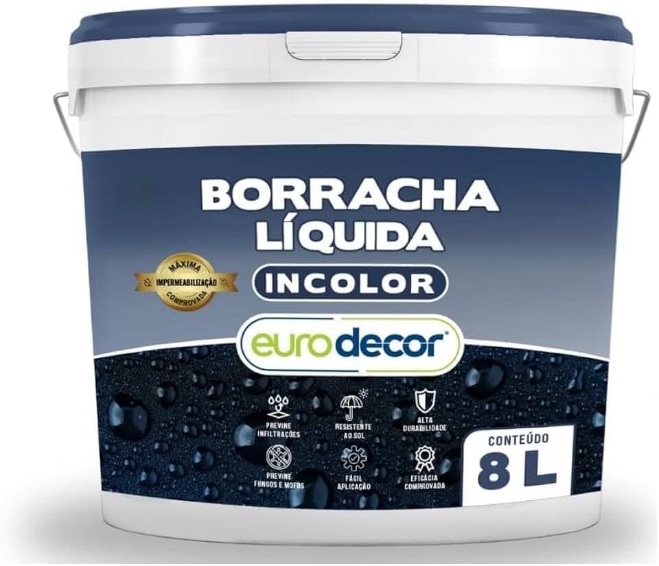 Borracha Líquida Incolor Euro Decor 8Kg Impermeabiliza Telhados e Calhas