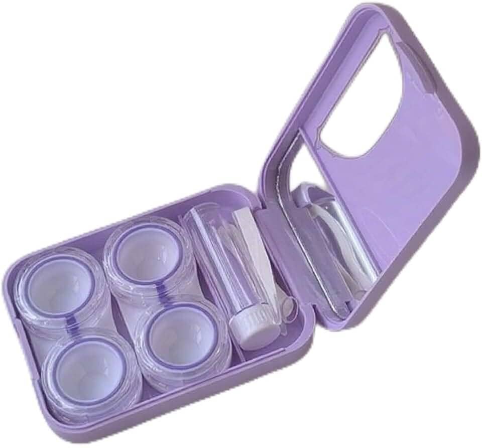 Kit de estojo de lentes de contato para uso diário e externo, kit de ferramentas de remoção de aplicador de lentes de contato com espelho e estojo de imersão de solução