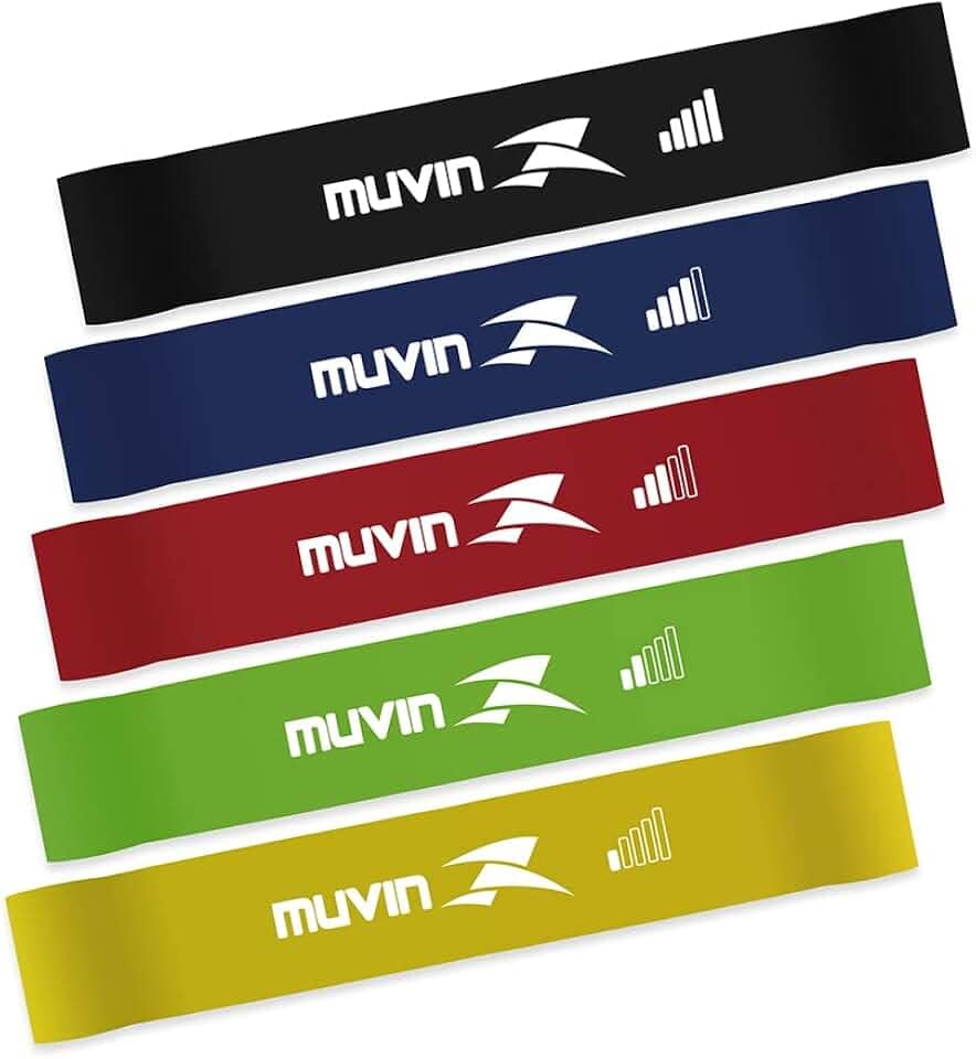 Kit Mini Band Muvin – Faixas Elásticas Circulares com 5 Tensões – Diferentes Intensidades de Resistência – Elásticos Para Musculação – Exercícios – Força – Treino Funcional – Academia - Ginástica