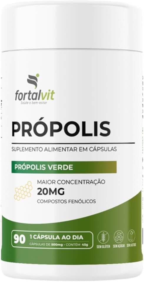 Própolis Verde - 90 Cápsulas, Alta Concentração: 20mg de Compostos Fenólicos, Longa Duração: 3 Meses de Uso, Fortalvit