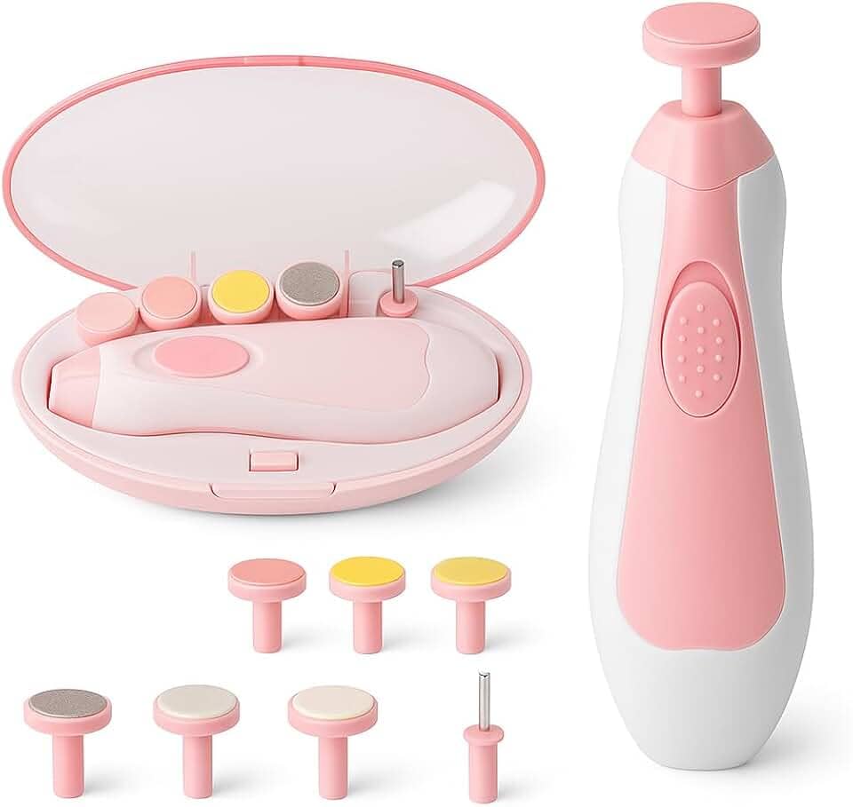 Cortador e Lixa de Unha Elétrico para Bebês 6 em 1 com Luz LED Silencioso e Seguro, Estojo Portátil Incluso, Ideal para Recém-Nascidos, Crianças e Adultos – Fácil e Indolor (rosa)