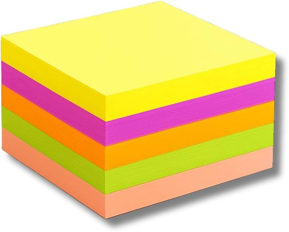 Bloco de Notas Adesivas 400 Folhas 5 Cores Vibrantes 7,6 x 7,6 cm Adesivo de Alta Fixação Autoadesiva Neon Multicor