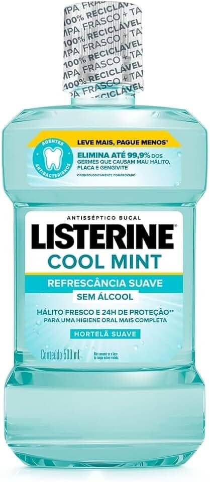 Listerine Cool Mint Enxaguante Bucal Sem Álcool, 500mL