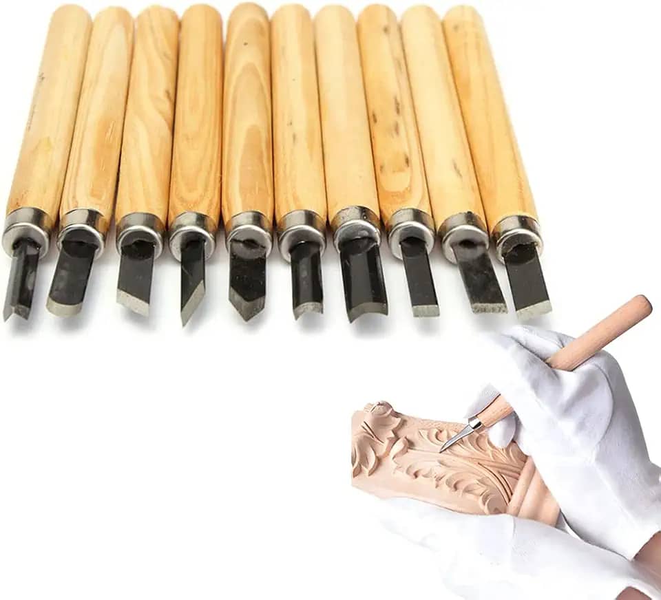 Jogo Kit De Goiva Mini Formão Xilogravura 10pçs P/Entalhar Esculpir Madeira Resina Gesso Argila