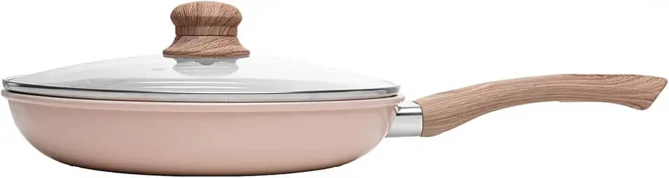 LYOR - Frigideira de Indução Granito Chef Tampa de Vidro 24cm Bege Alumínio com Revestimento Cerâmico