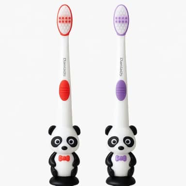 Escova Dente Infantil Kit com 2 Unidades, Cerdas Macias, Cabeça Pequena, Cabo Anatômico, Limpeza Delicada para Gengivas Sensíveis - Ideal para Higiene Bucal Infantil (Vermelho/Roxo)