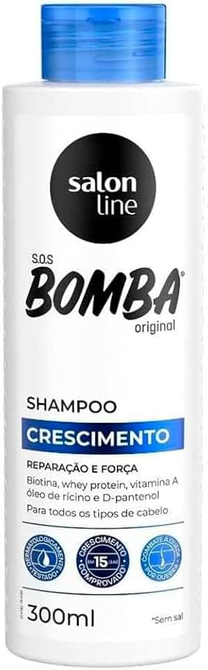 Salon Line, Shampoo, SOS Bomba, Crescimento, Reparação e Força - Todos os Tipos de Cabelos, 300 ml