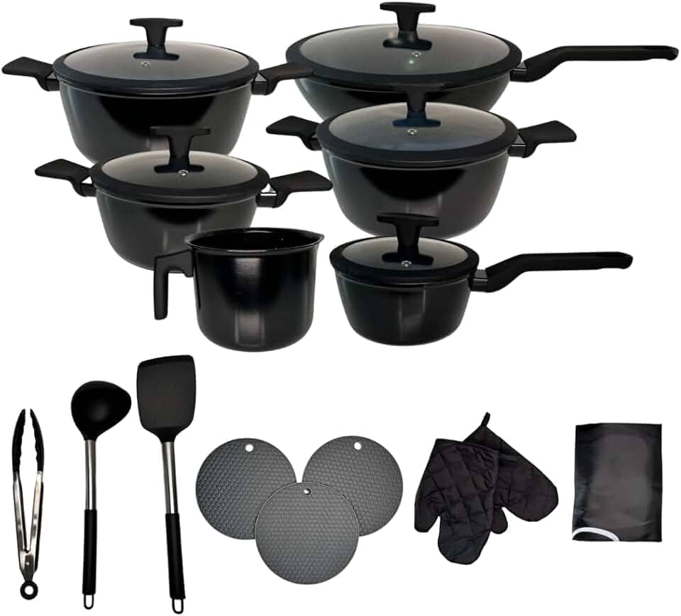 Jogo De Panela Cerâmica Premium 20 Peças - Antiaderente Preto