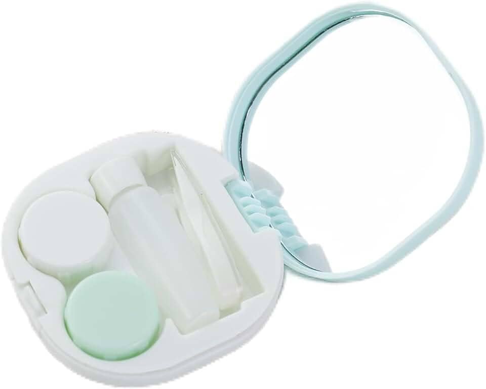 Estojo para lentes de contato com espelho, estojo de contato colorido para viagem com kit de ferramentas removedoras e frasco de solução, mini caixa de armazenamento de lentes de contato para viagens