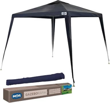 Mor - Gazebo Tenda Barraca Ráfia Azul 3x3m com Estrutura em Aço Carbono Tubular, Proteção Solar, Fácil de Montar + Bolsa de Transporte, Ideal para Praia, Piscina, Camping, Eventos e Área Externa.