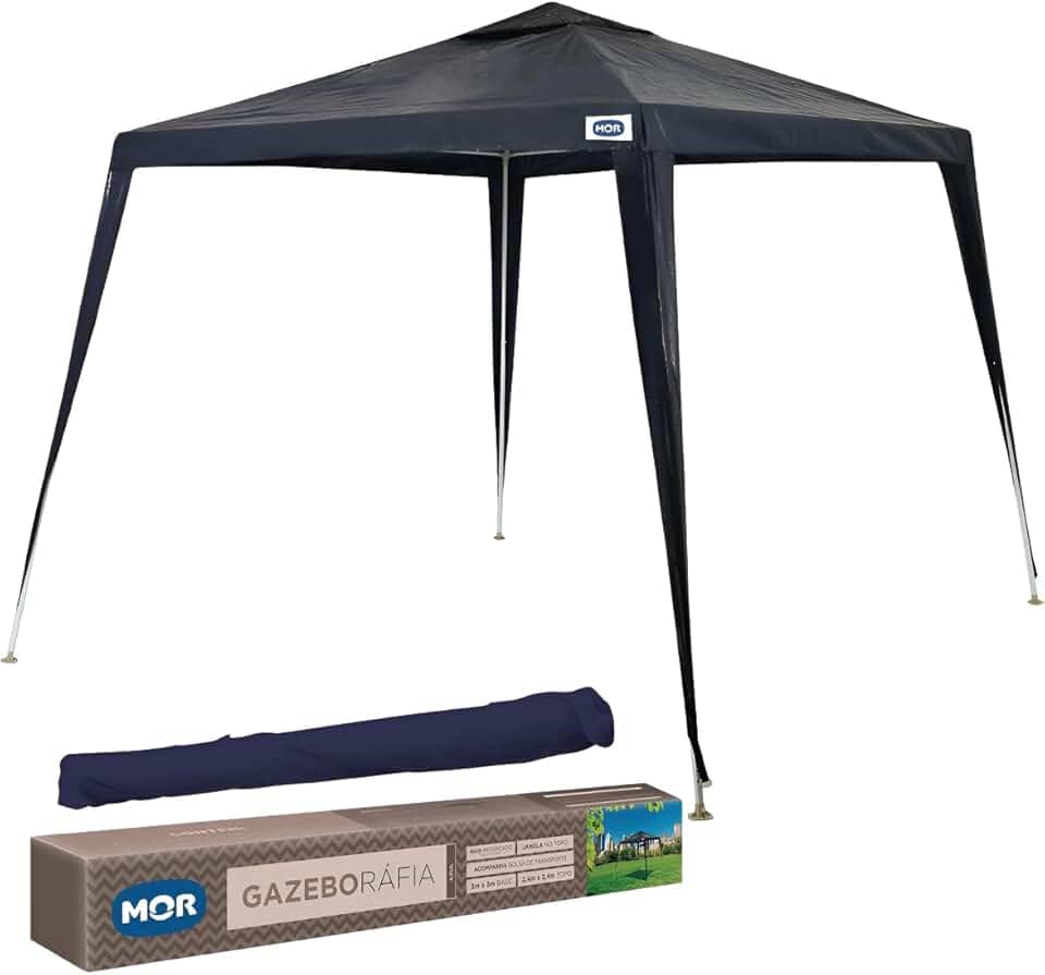 Mor - Gazebo Tenda Barraca Ráfia Azul 3x3m com Estrutura em Aço Carbono Tubular, Proteção Solar UV, Fácil de Montar + Bolsa de Transporte, Ideal para Praia, Piscina, Camping, Eventos e Área Externa.