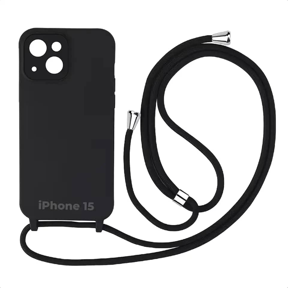 Case Capa Capinha Facility Com Cordão Alça Para iPhone 15 (Preto)