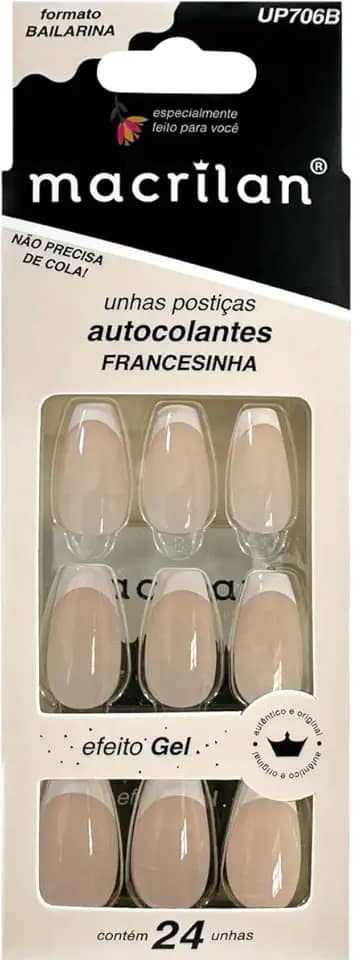 Macrilan Unhas Postiças Formato Bailarina Com Adesivo - Francesinha - Plástico Abs Up706B -