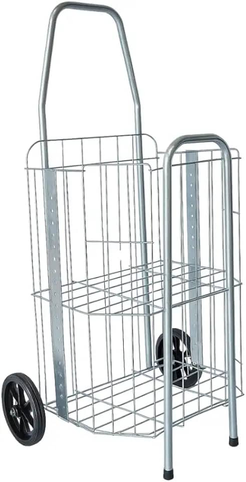 Carrinho De Feira Dobrável 2 Partes Reforçado 60kg Para Compras De Feira E Supermercado Dourado E Prata Compacto Ágil(Prata)