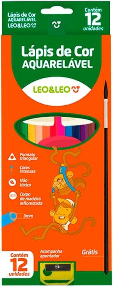 LAPIS 12 CORES AQUARELAVEL MADEIRA UND C/PINCEL LEOELEO