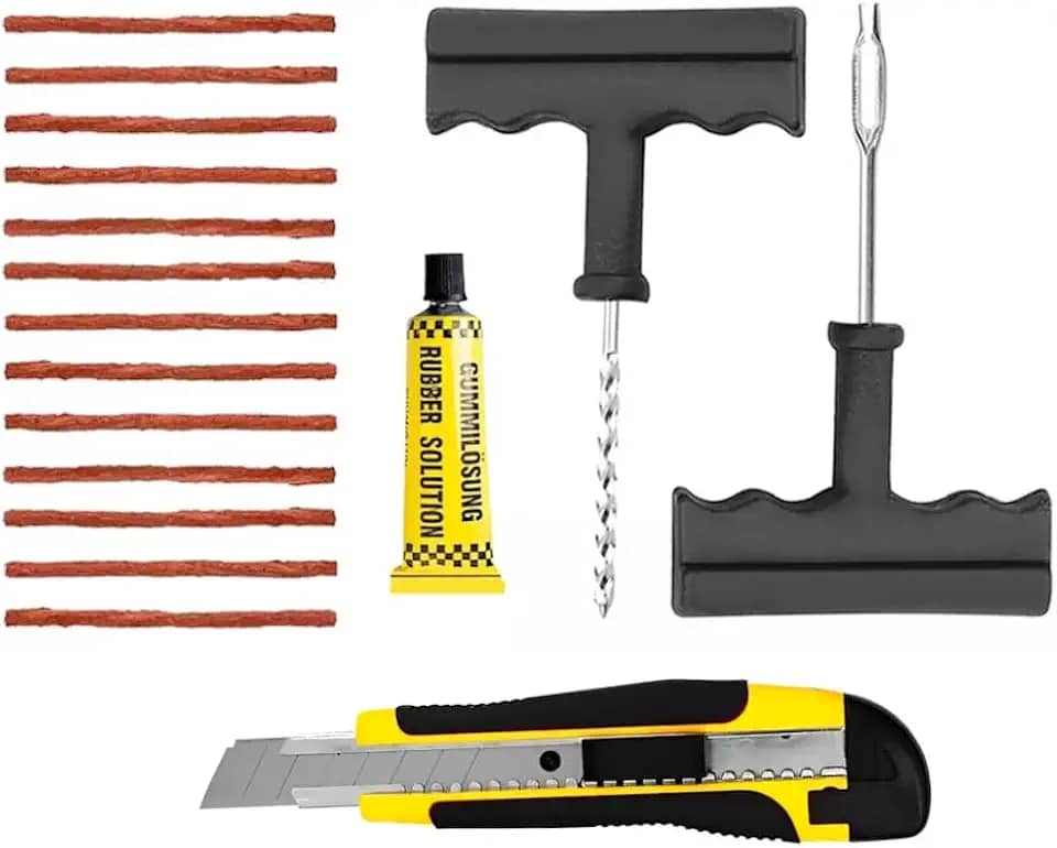 Kit De Reparo Remendo Para Pneu Sem Câmara Carro Moto Com 13 Macarrão E Estilete