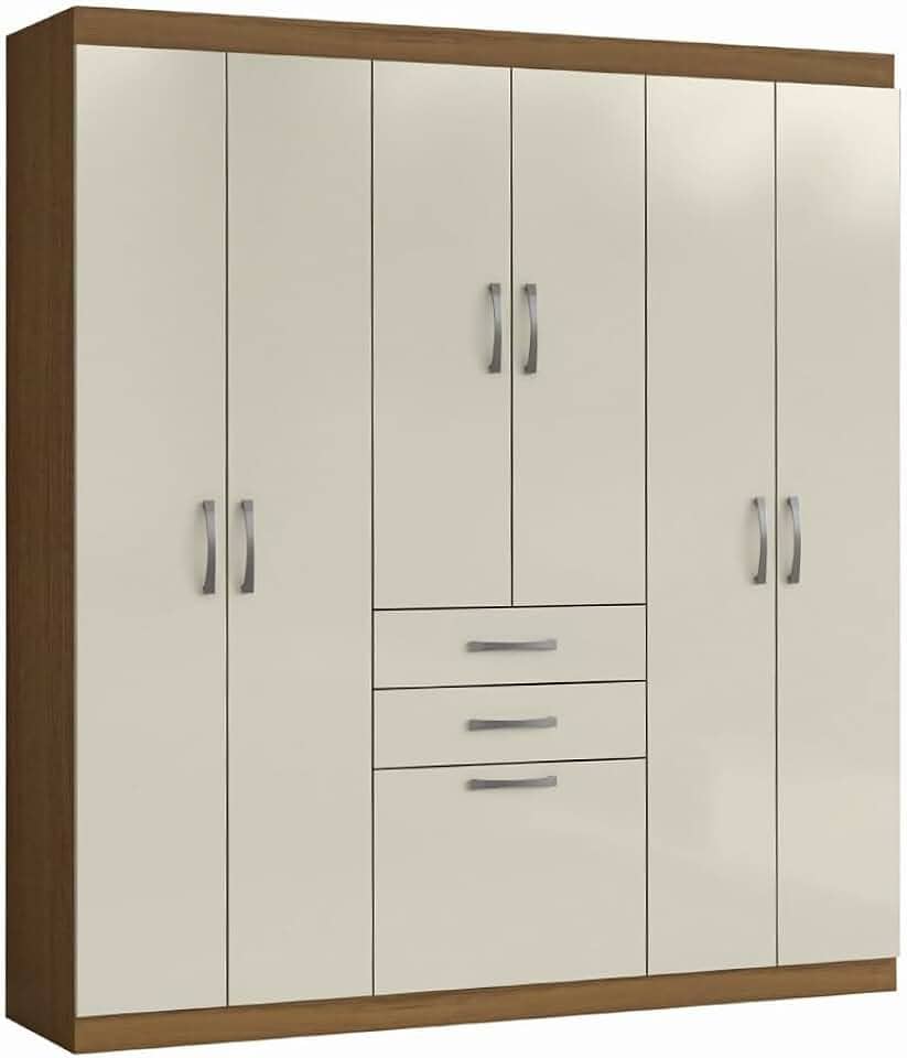 Guarda Roupas Casal 7 Portas 2 Gavetas Lisboa Aramóveis (MADEIRADO/AREIA)