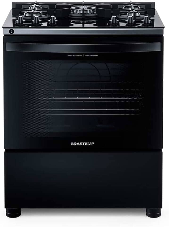 Fogão 5 Bocas de Piso Brastemp Mesa de Vidro Bivolt Preto BFS5VCE