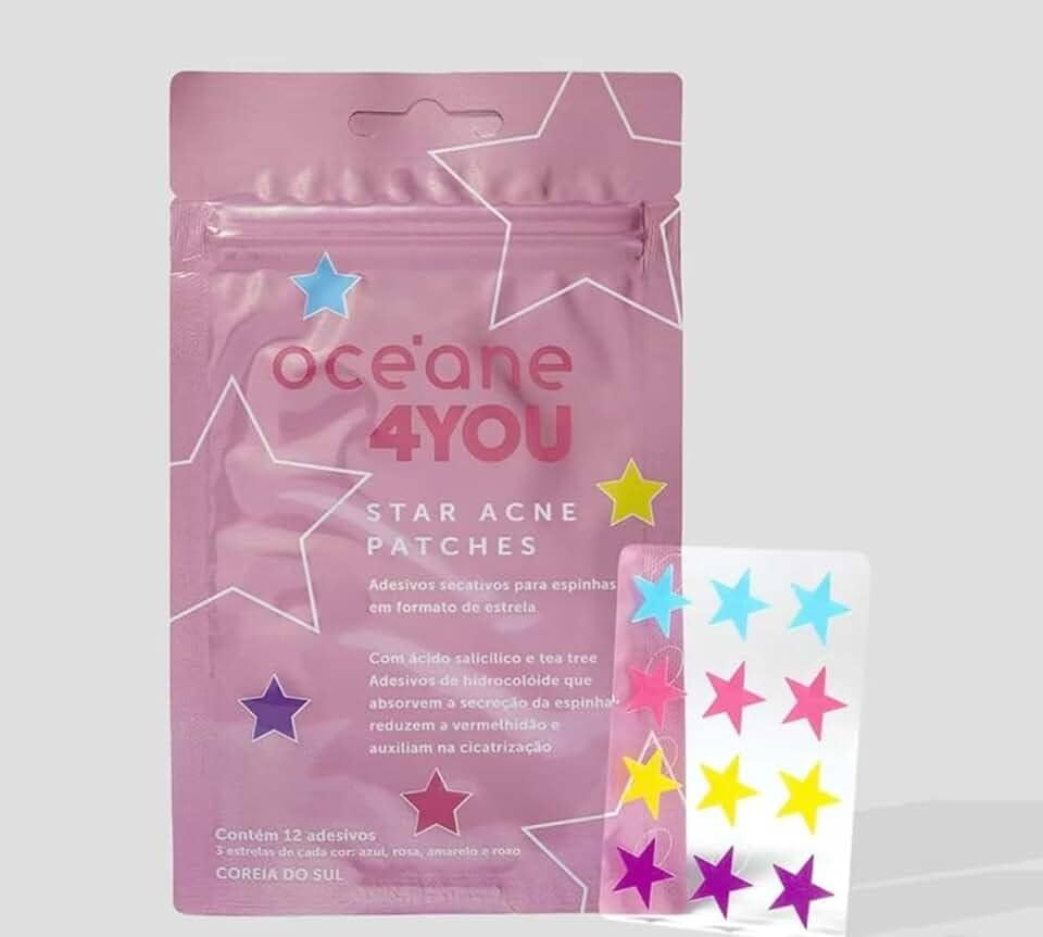 Adesivos Secativos para espinhas em Formato de Estrela com Ácido Salicílico e Tea Tree, 12 Unidades, Tamanho adequado!!