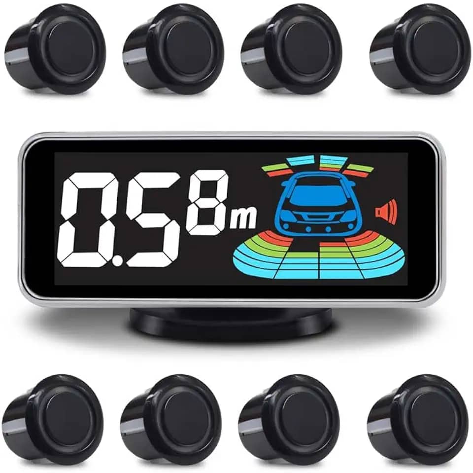 Sistema de Radar de Backup Carro Auto Veículo Reverso com 8 Sensores de Estacionamento Kit Detecção de Distância Display Lcd de Distância Aviso Sonoro ...