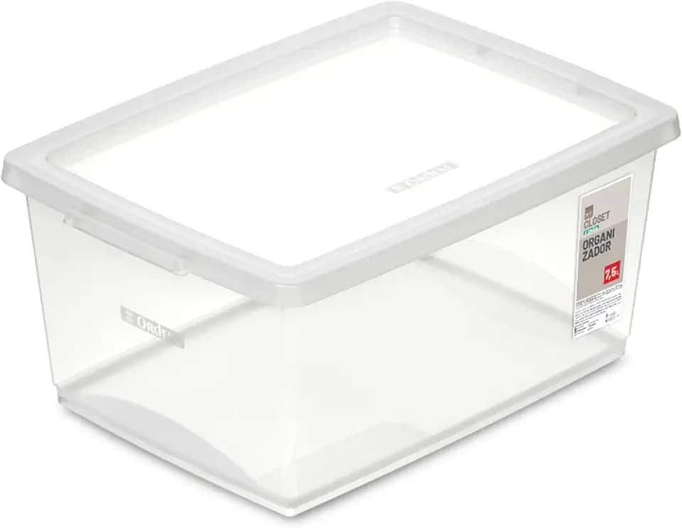 Ordene - Caixa Organizadora Plástica de 7,5 Litros com Tampa, Cor Cristal, Linha My Closet