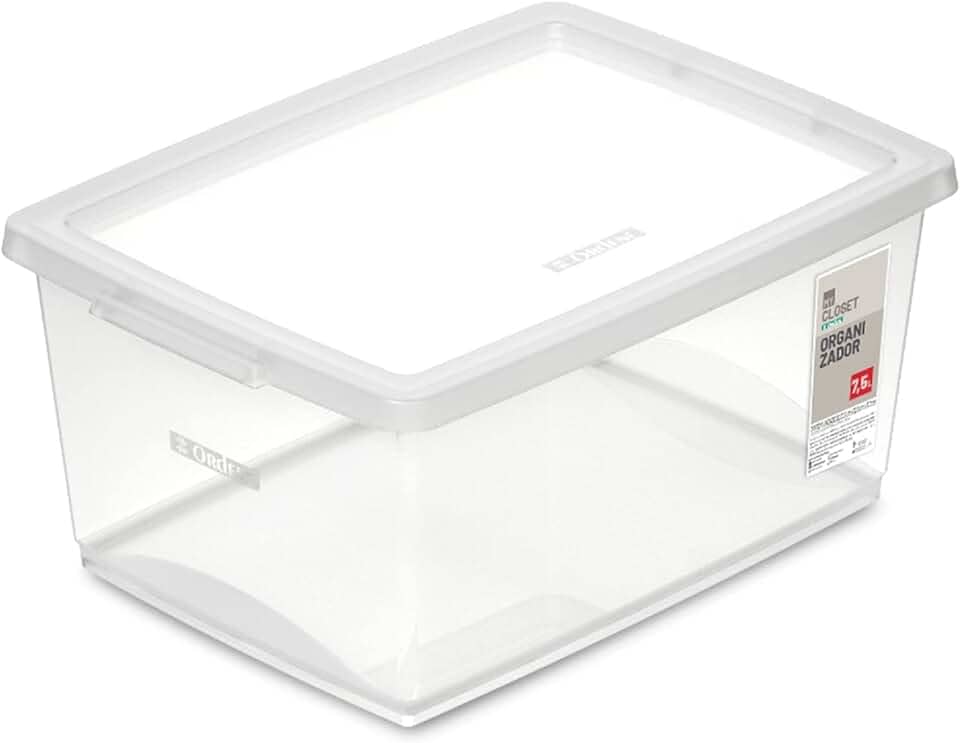 Ordene - Caixa Organizadora Plástica de 7,5 Litros com Tampa, Cor Cristal, Linha My Closet