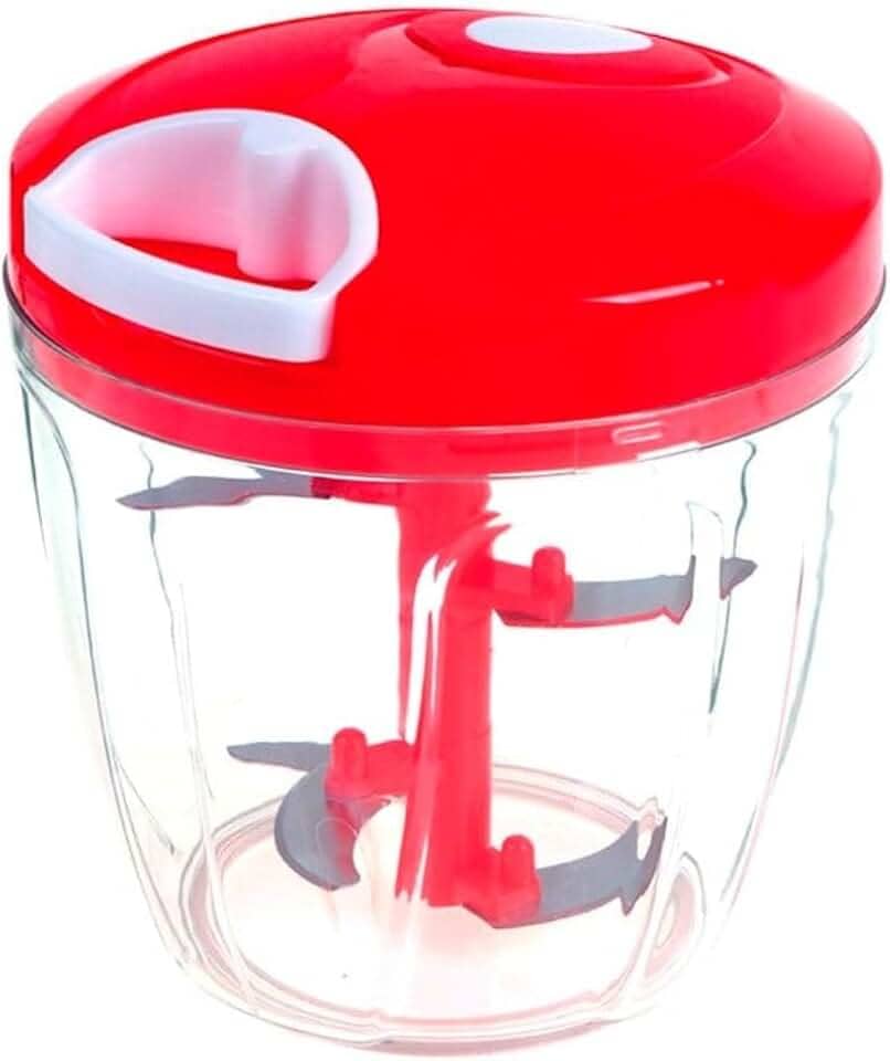 Mini Processador e Triturador Manual Picador de Alimentos com 5 Lâminas de Aço Inox Grande Capacidade 900ml Base Antiderrapante e Tampa com Corda Ideal para Legumes Cebola Alho Cheiro Verde Tomate