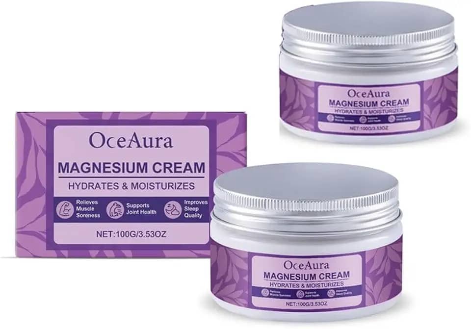 2 unidades de creme tópico de magnésio para dormir, manteiga corporal de magnésio natural para uma noite de sono tranquila/cãibras nas pernas/pés/braços/dores musculares, creme noturno relaxante, 100g