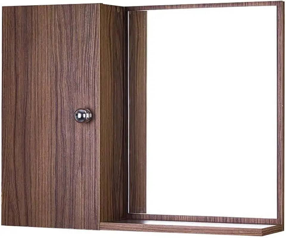 Armário Para Banheiro Com Espelho Cor De Madeira Escura