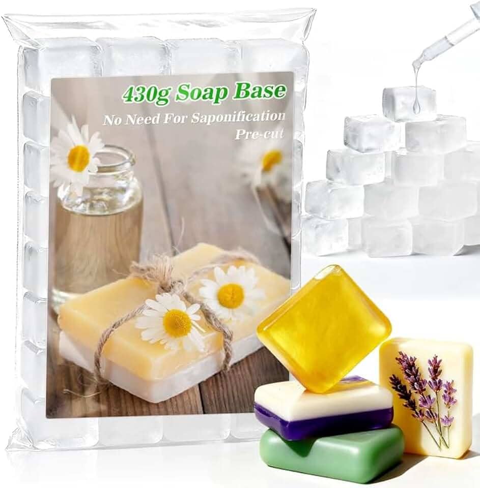Base de sabão de glicerina orgânica transparente – Base de sabão artesanal pré-cortada natural de 420 ml Glicerina para Hacer Jabones Óleos vegetais hidratantes DIY para artesanato personalizado