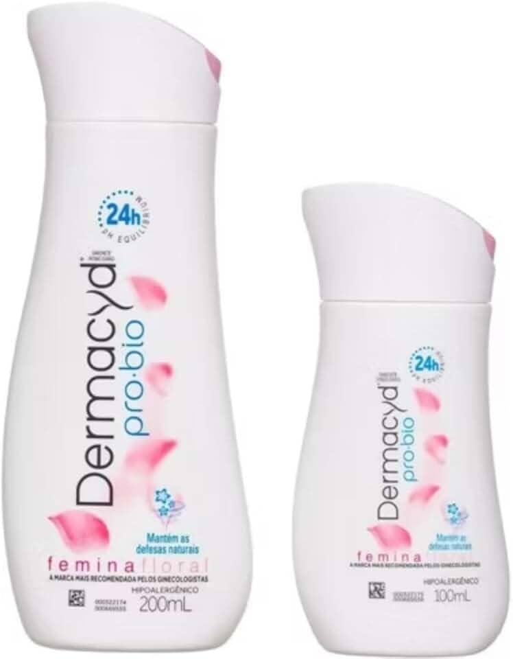 Sabonete Íntimo Dermacyd Femina Floral, Proteção 24 horas, Duas Unidades 200ml + 100ml, Combate Maus Odores e Equilibra o pH, Combinação Bio Protect, Hipoalergênico.