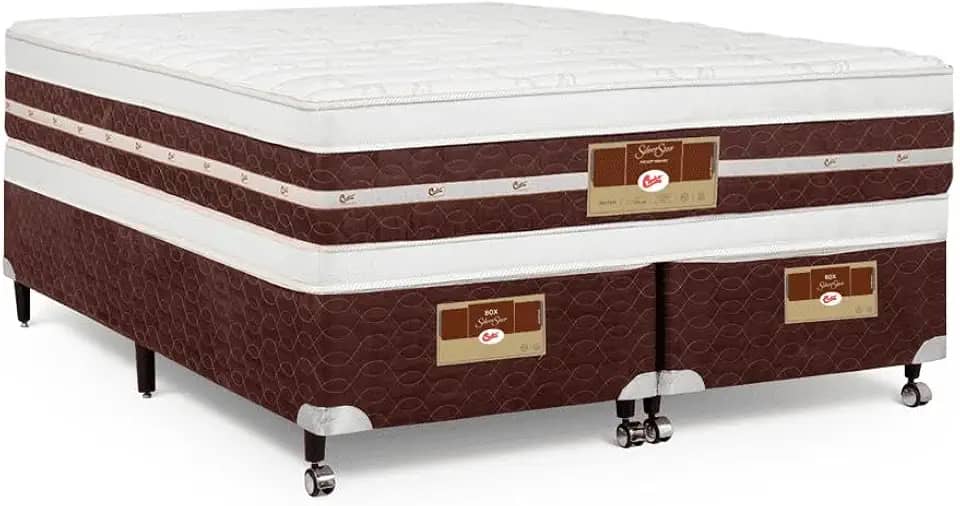 Cama Box + Colchão Castor Queen Silver Star Air Double Face Hibrido 158x198x61cm