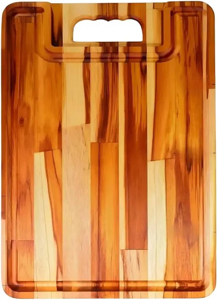 Tábua de Corte Carne em Madeira Moderna Teca para Churrasco, Legumes e Servir - Design Elegante e Resistente