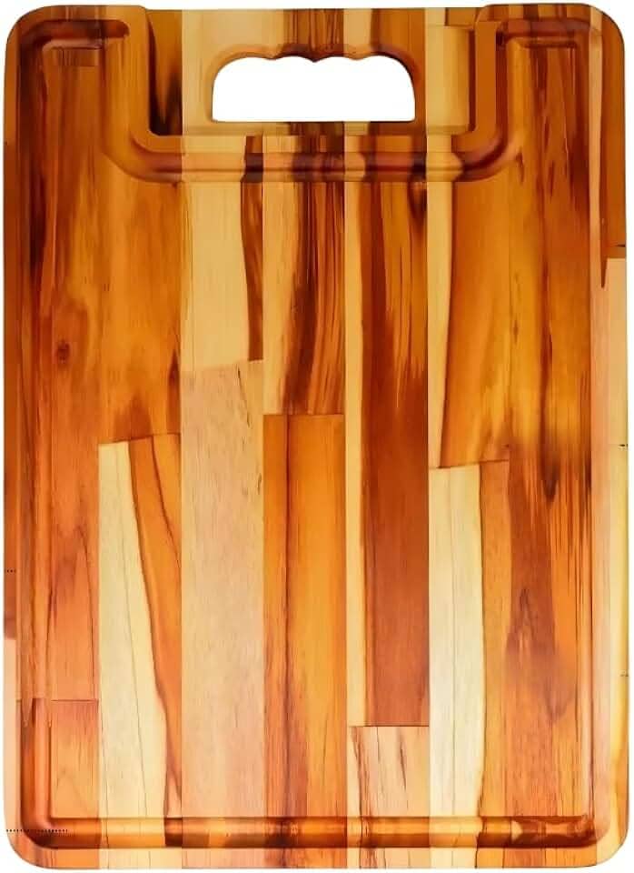 Tábua de Corte Carne em Madeira Moderna Teca para Churrasco, Legumes e Servir - Design Elegante e Resistente
