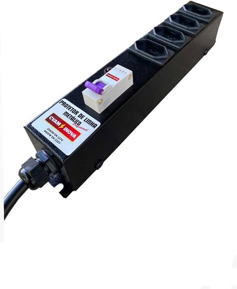 Filtro De Linha Regua Disjuntor 4 Tomadas 20a Preto 127/220