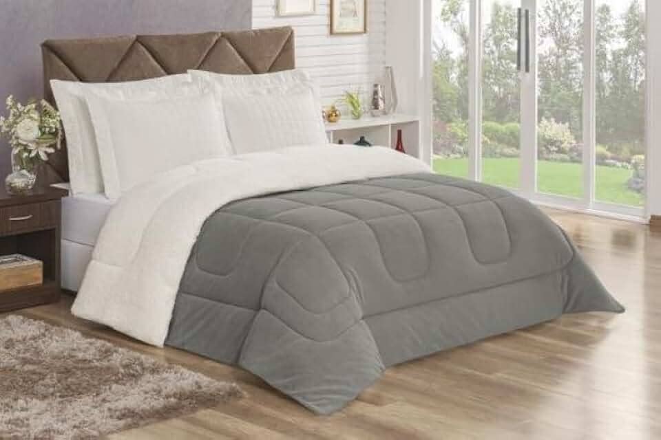 Edredom Sherpa Cobertor Casal Queen 2,40x2,20m Cobertor E Coberdrom Macio - Cinza