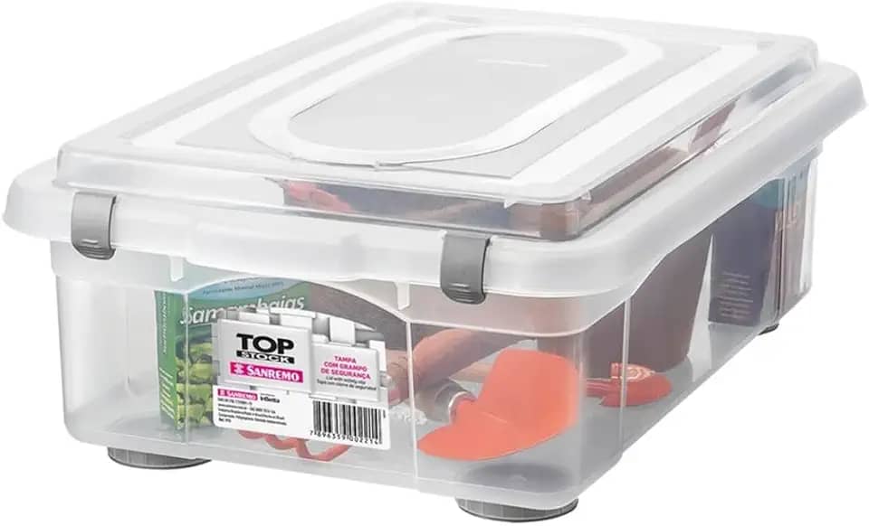 Sanremo - Caixa Organizadora Plástica de 28,2 Litros e Tampa com Travas, Linha Top Stock