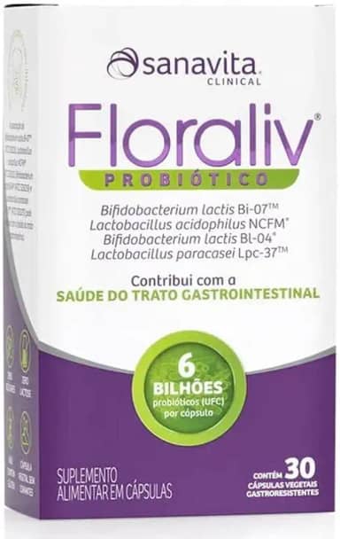 Sanavita Probiótico Floraliv - Saúde Intestinal - Display 30 Cápsulas Vegetais