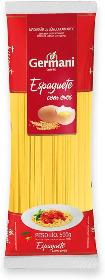 Macarrão Espaguete Com Ovos Germani 500G, Germani Alimentos, Massa Espaguete De Sêmola Com Ovos Pasta Spaghetti All Uovo, Vermelho, O Melhor Sabor Da Massa Mais Tradicional, Receita Caseira Desde 1892