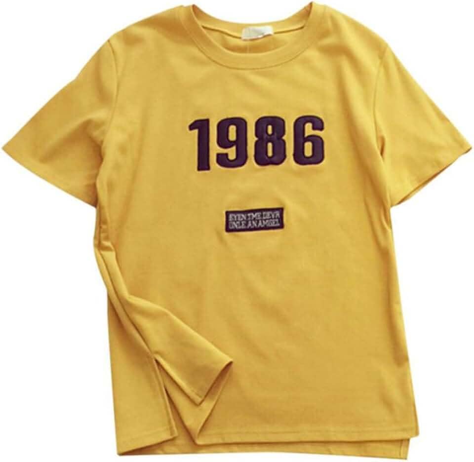 Camiseta feminina gola redonda solta cor sólida impressão digital manga curta blusa feminina moderna